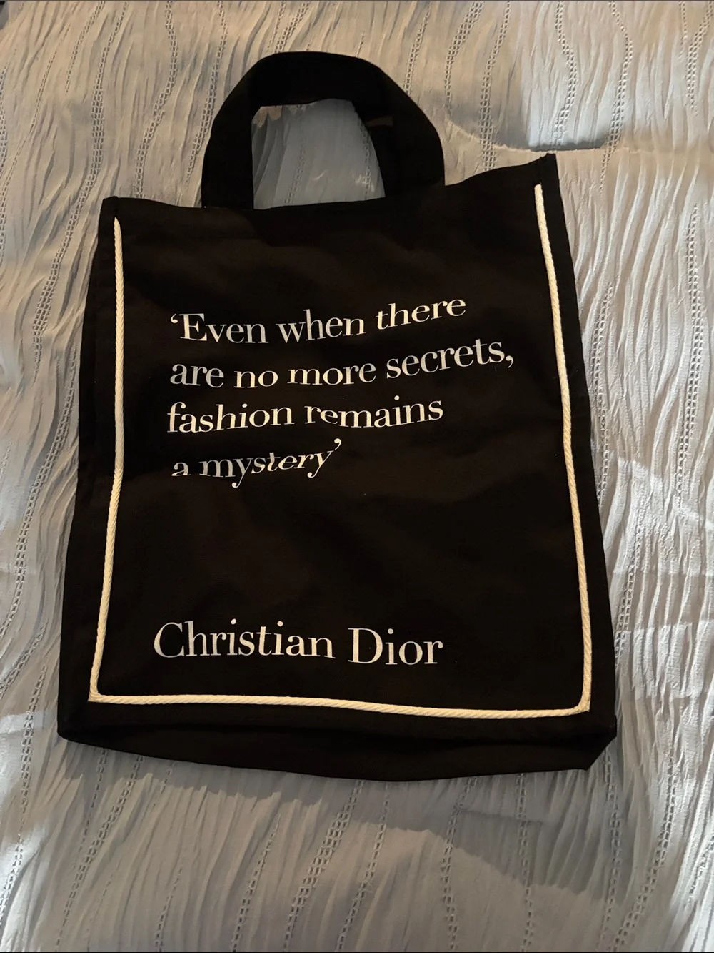 Dior Black Canvas 'Designer of Dreams' Tote with White Trim from V&A museum